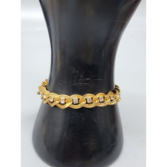 10kgp Diamante Accented Oval Link Bracelet Yellow Gold Plate Rhinestones SZ 6.5 - Picture 4 of 8